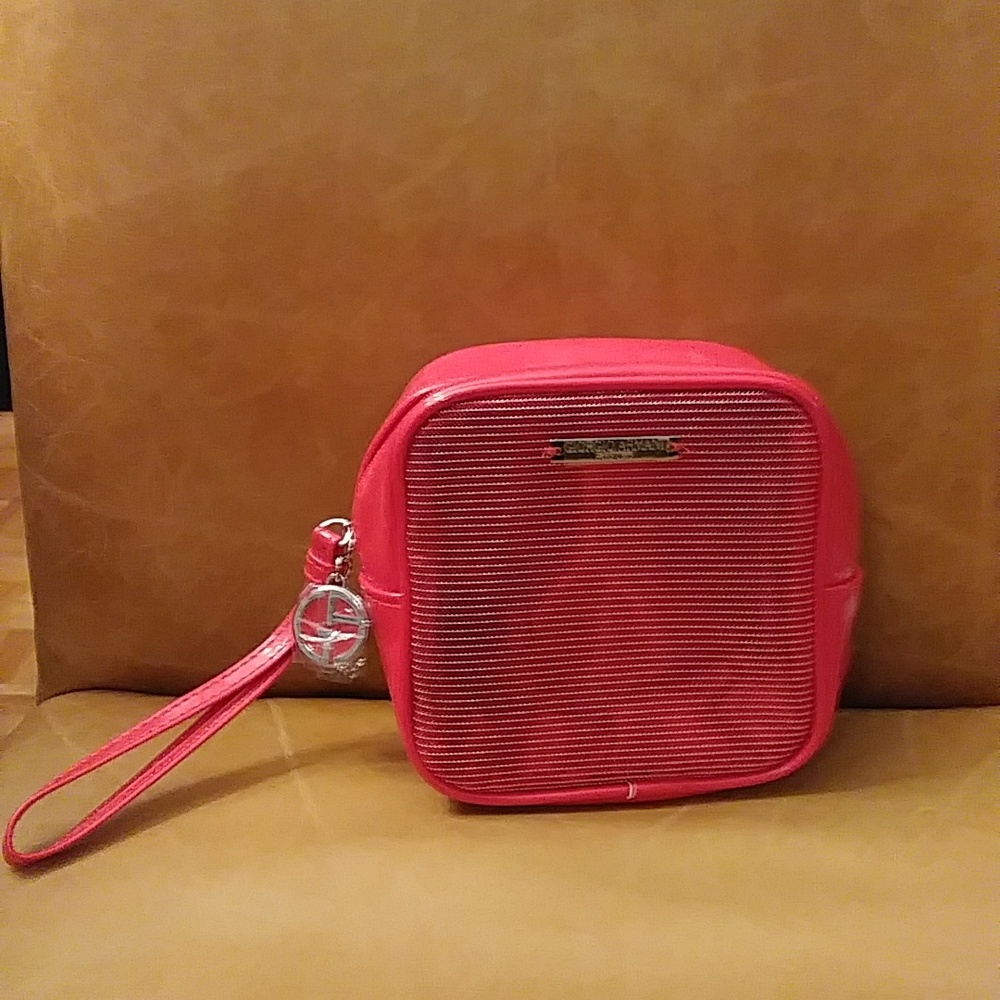 New Giorgio Armani red patent makeup cosmetic bag pouch wristlet